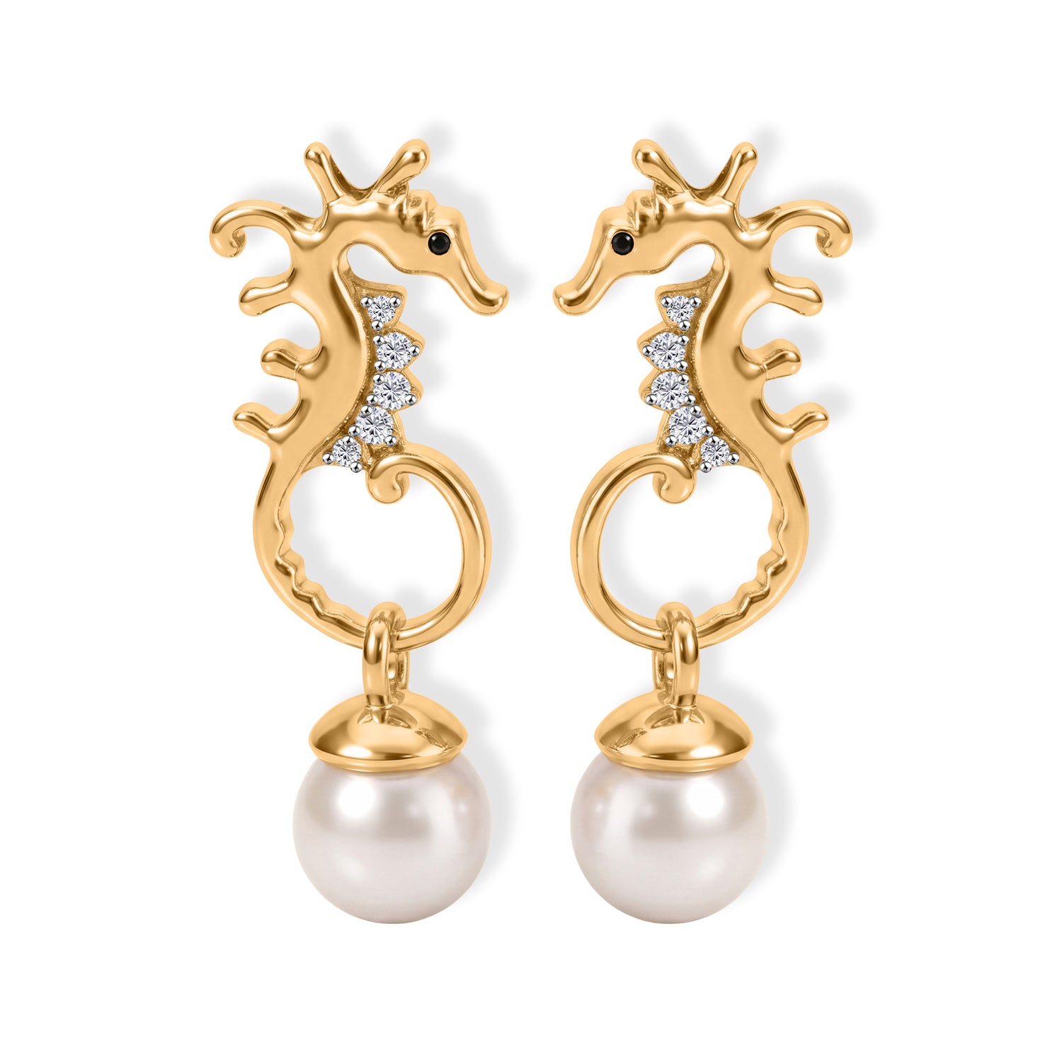 GP - Süßwasser Perle (8 mm), Weißer Zirkon Ohrringe 925 Silber 750 Gelbgold vermeil