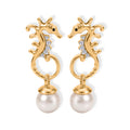 GP - Süßwasser Perle (8 mm), Weißer Zirkon Ohrringe 925 Silber 750 Gelbgold vermeil