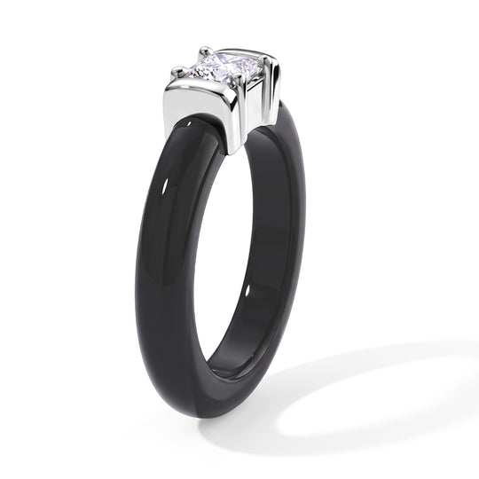 D'Joy Schwarze Jade, Moissanit Ring 925 Silber Rhodiniert (Größe 17.00) ca. 10,15 ct