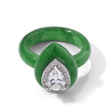 D'Joy Gefärbte grüne Jade Ring 925 Silber Rhodiniert (Größe 16.00) ca. 31,55 ct