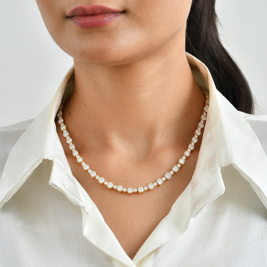 D'Joy Moissanit 50cm Halskette, 925 Silber 750 Gelbgold Vermeil - 30,72 ct.