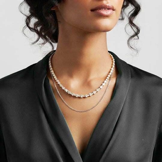 D'Joy Moissanit 50cm Halskette, 925 Silber 750 Gelbgold Vermeil - 30,72 ct.
