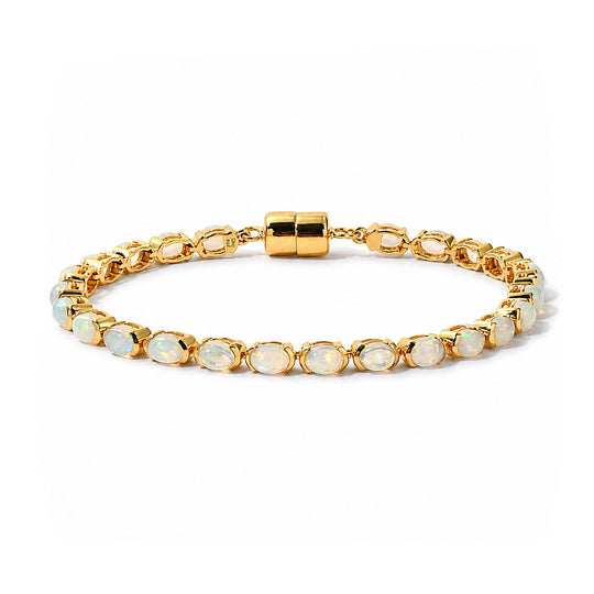 D'Joy AA Natürlicher, äthiopischer Welo Opal Armband ca. 19 cm 925 Silber 750 Gelbgold vermeil ca. 7,18 ct.