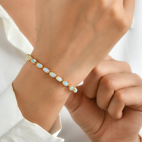 D'Joy AA Natürlicher, äthiopischer Welo Opal Armband ca. 19 cm 925 Silber 750 Gelbgold vermeil ca. 7,18 ct.