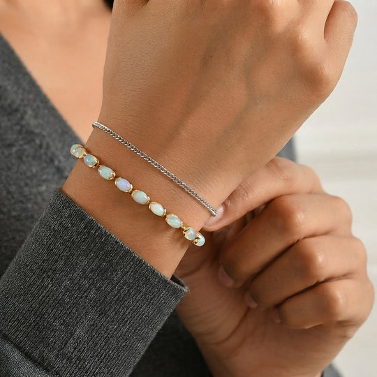 D'Joy AA Natürlicher, äthiopischer Welo Opal Armband ca. 19 cm 925 Silber 750 Gelbgold vermeil ca. 7,18 ct.