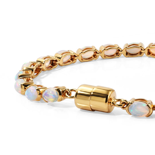 D'Joy AA Natürlicher, äthiopischer Welo Opal Armband ca. 19 cm 925 Silber 750 Gelbgold vermeil ca. 7,18 ct.