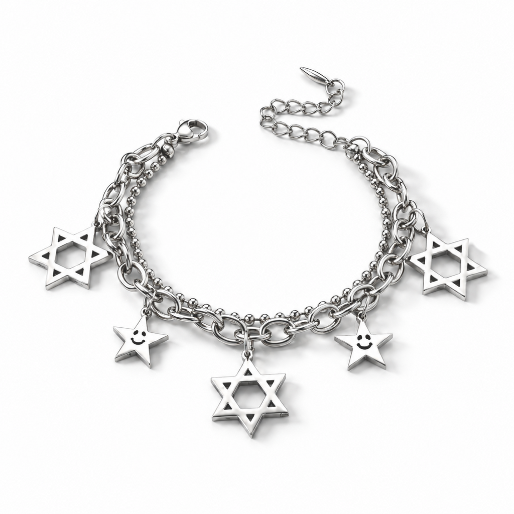 Charm-Armband mit Sternmotiven, 316L-Edelstahl, ca. 16,5 cm, ca. 12,80 g