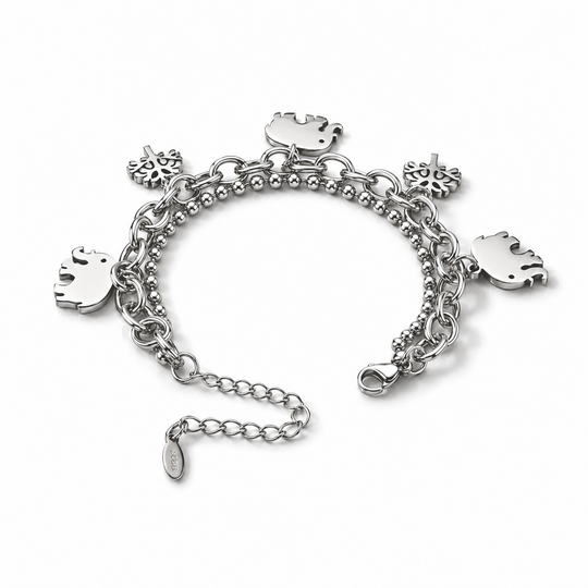 Charm-Armband mit Elefantenmotiven, 316L-Edelstahl, ca. 18 cm, ca. 18,90 g