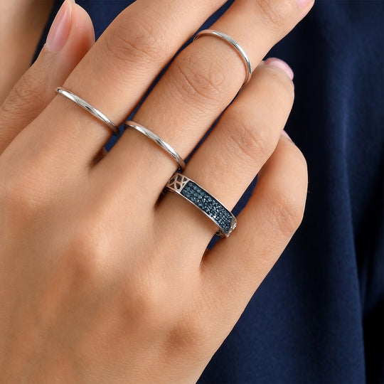 D'Joy Blauer Diamant Ring 925 Silber Rhodiniert (Größe 18.00) ca. 0,23 ct