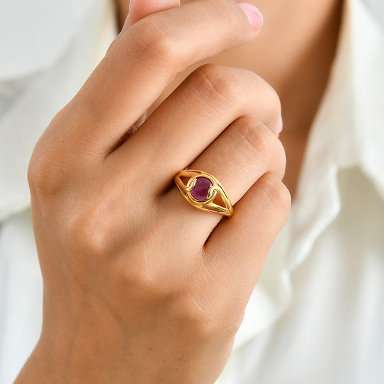 EverTrue afrikanischer Rubin (Fissure gefüllt) Ring, Bronze mit Gelbgold E-Beschichtung - 3,95 ct.