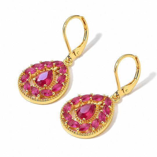 EverTrue AAA afrikanische Rubin (Fissure gefüllt) Ohrringe, Bronze mit Gelbgold E-Beschichtung - 4,44 ct.