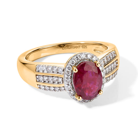 LUXURIANT AA afrikanischer Rubin (Fissure gefüllt) und Labor Diamant Ring, 925 Silber 750 Gelbgold Vermeil - 2,16 ct.