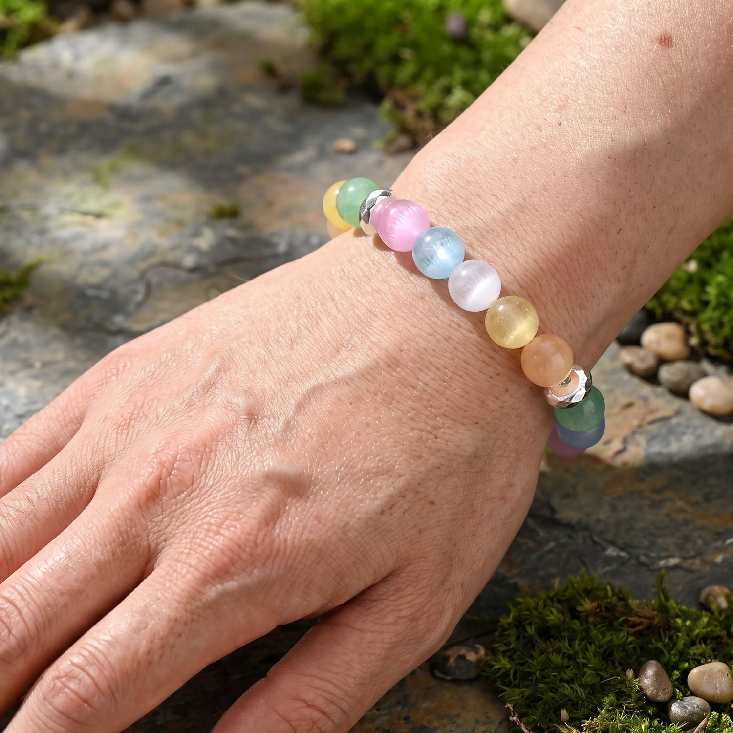 Mehrfarbiges marokkanisches Selenit und Hämatit 18cm Armband - 30,50 ct.