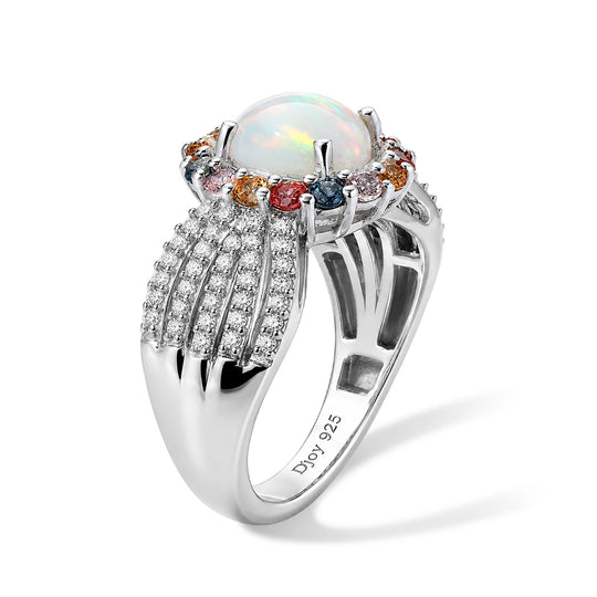 D'Joy AA Natürlicher, äthiopischer Welo Opal, Mehrfarbig Saphir Ring 925 Silber Rhodiniert (Größe 20.00) ca. 2,18 ct