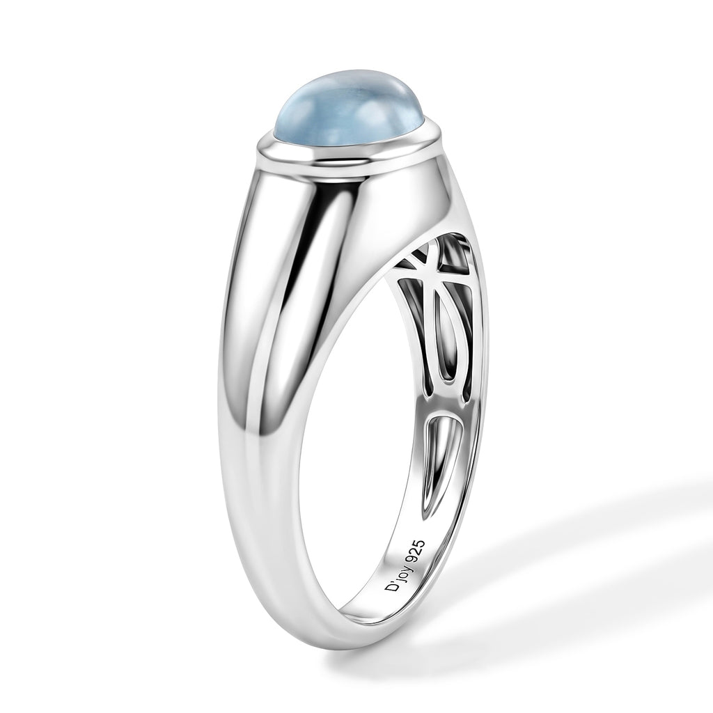 D'Joy Milchiger Aquamarin Ring 925 Silber Rhodiniert (Größe 19.00) ca. 2,20 ct