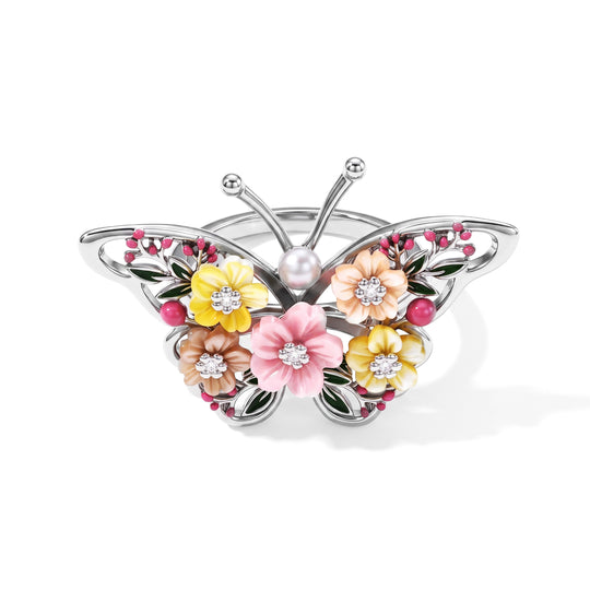 JARDIN KOLLEKTION D'Joy Rosa Perlmutt (8 mm), Weiße Süßwasser Perle (3-4mm) Ring 925 Silber Rhodiniert (Größe 16.00)