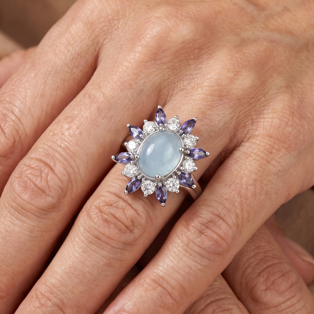 EVER TRUE Milchiger Aquamarin, Iolit Ring Reine Bronze (Größe 17.00) ca. 3,60 ct