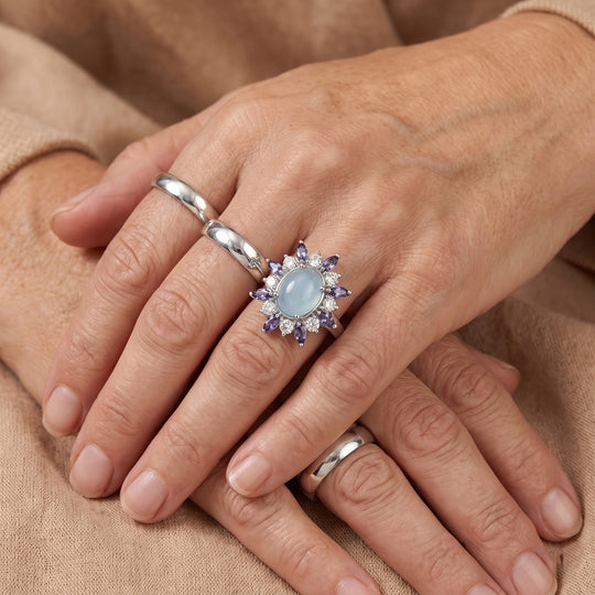 EverTrue milchiger Aquamarin, Iolit und Zirkon Ring, Bronze mit Platin E-Beschichtung - 3,60 ct.