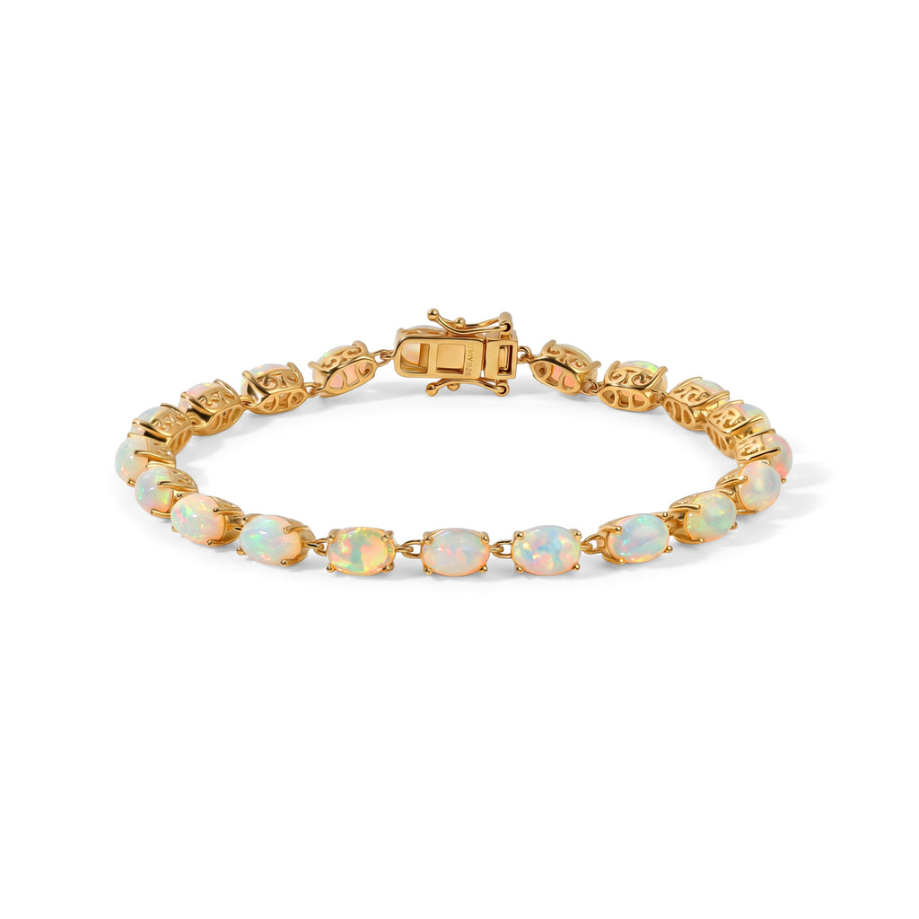 D'Joy AA Natürlicher, äthiopischer Welo Opal Armband ca. 19 cm 925 Silber 750 Gelbgold vermeil ca. 11,00 ct.