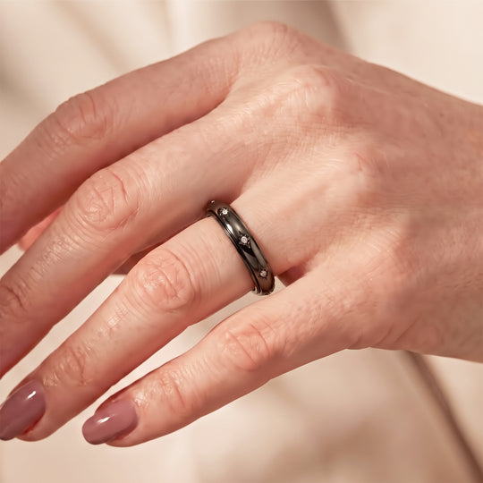 Weißer Zirkonia Spinning-Ring 316L Edelstahl (Größe 19.00)