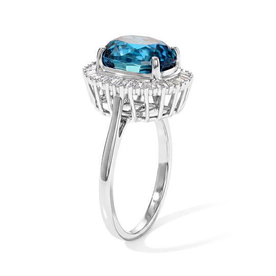LUXORO AAA blauer Zirkon und weißer Diamant Ring in 375 Weißgold - 7,69 ct.