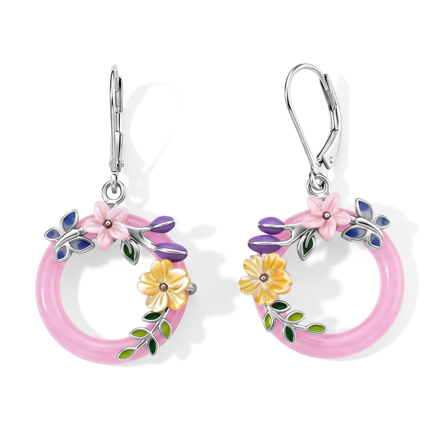JARDIN KOLLEKTION D'Joy Rosa Jade, Gelbes Perlmutt (6mm) Ohrringe 925 Silber Rhodiniert 12.00 ct