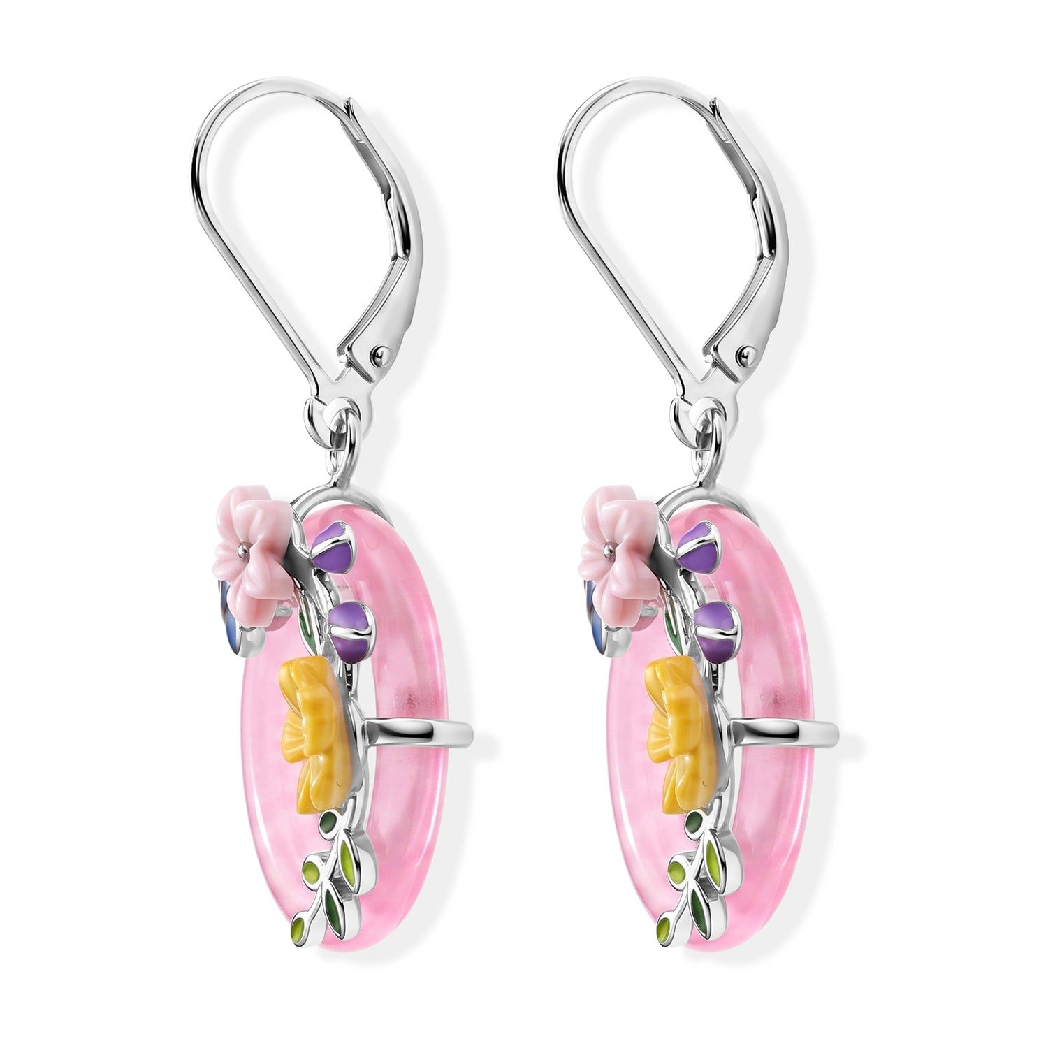 JARDIN KOLLEKTION D'Joy Rosa Jade, Gelbes Perlmutt (6mm) Ohrringe 925 Silber Rhodiniert 12.00 ct