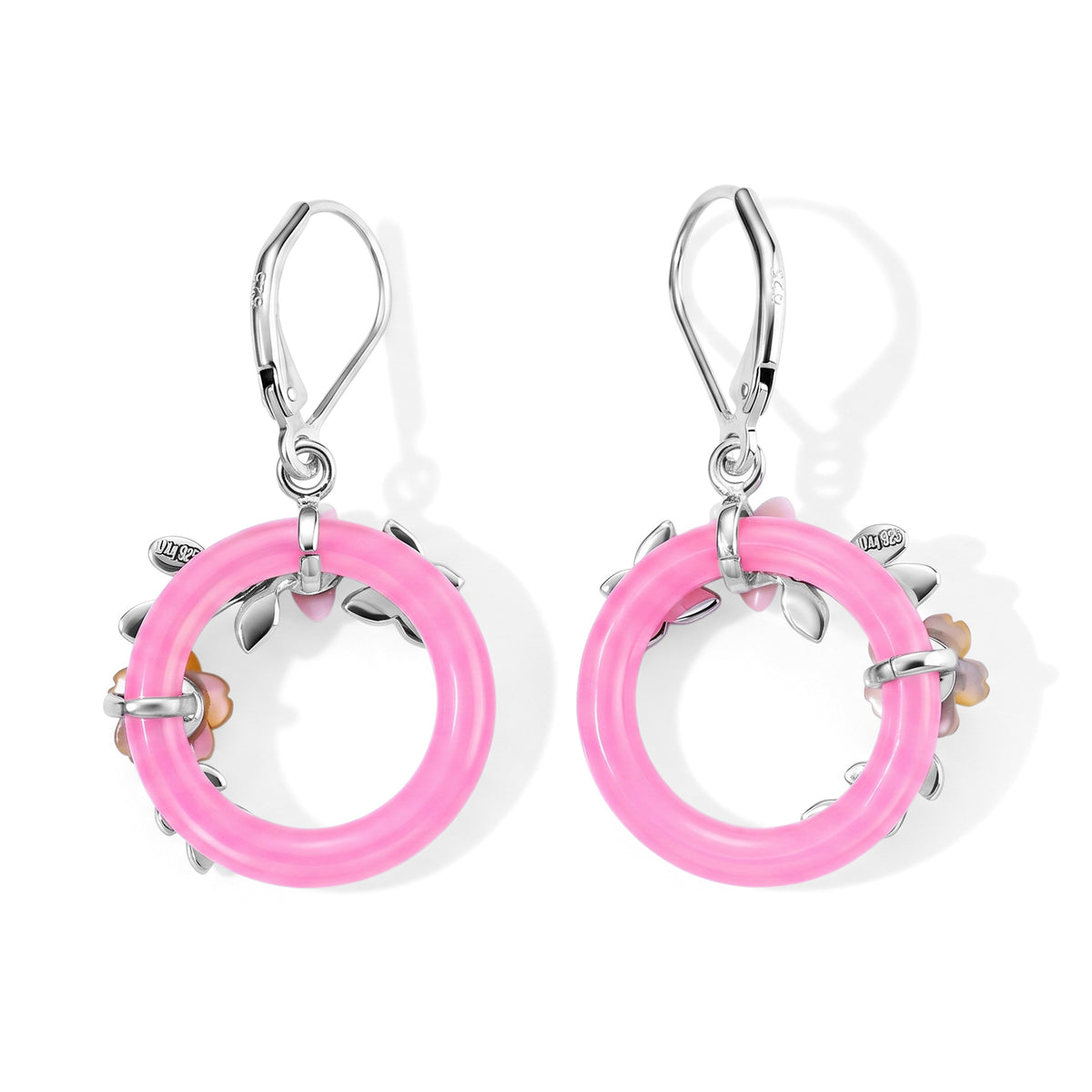 JARDIN KOLLEKTION D'Joy Rosa Jade, Gelbes Perlmutt (6mm) Ohrringe 925 Silber Rhodiniert 12.00 ct