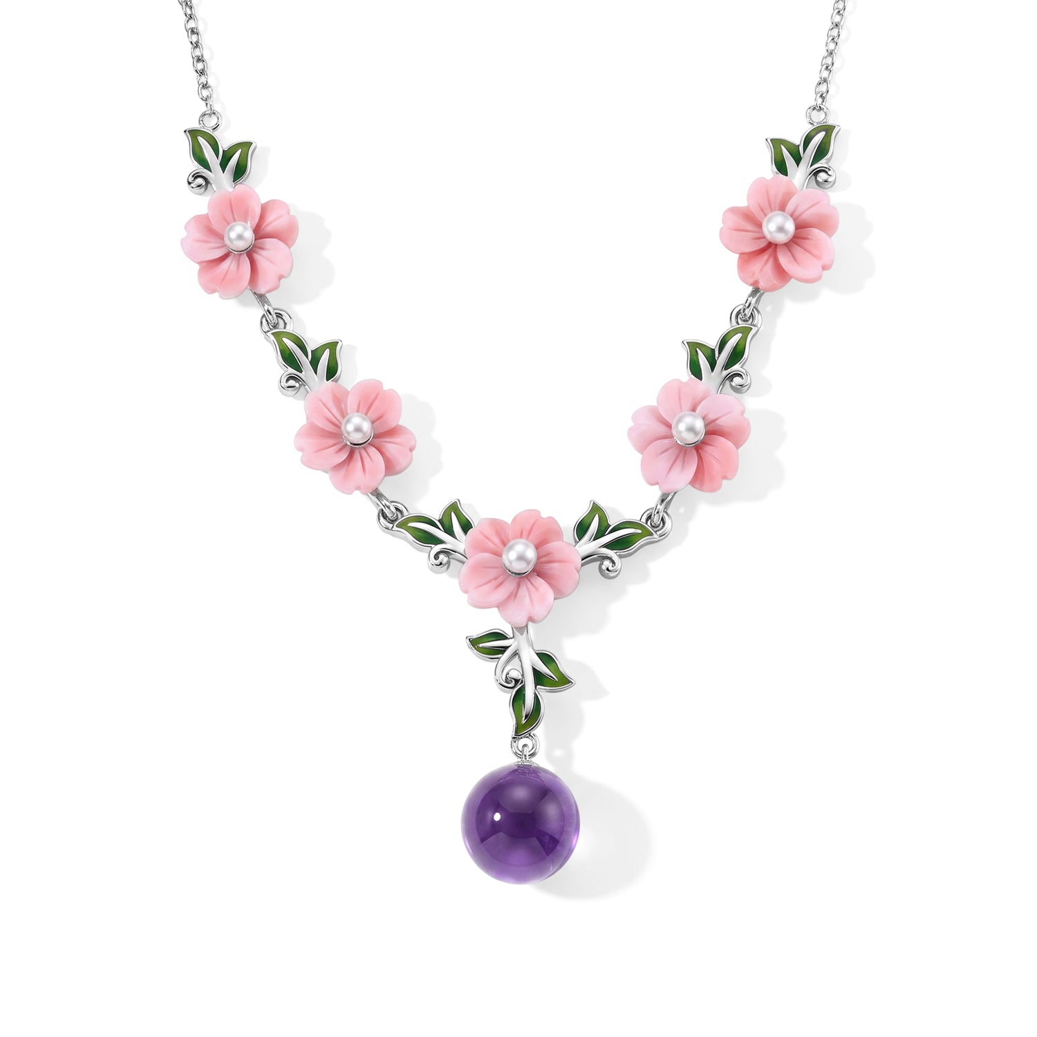 JARDIN KOLLEKTION D'Joy Gefärbte lila Jade, Weiße Süßwasser Perle (3-4mm) Halskette ca. 45 cm 925 Silber Rhodiniert 18.00 ct