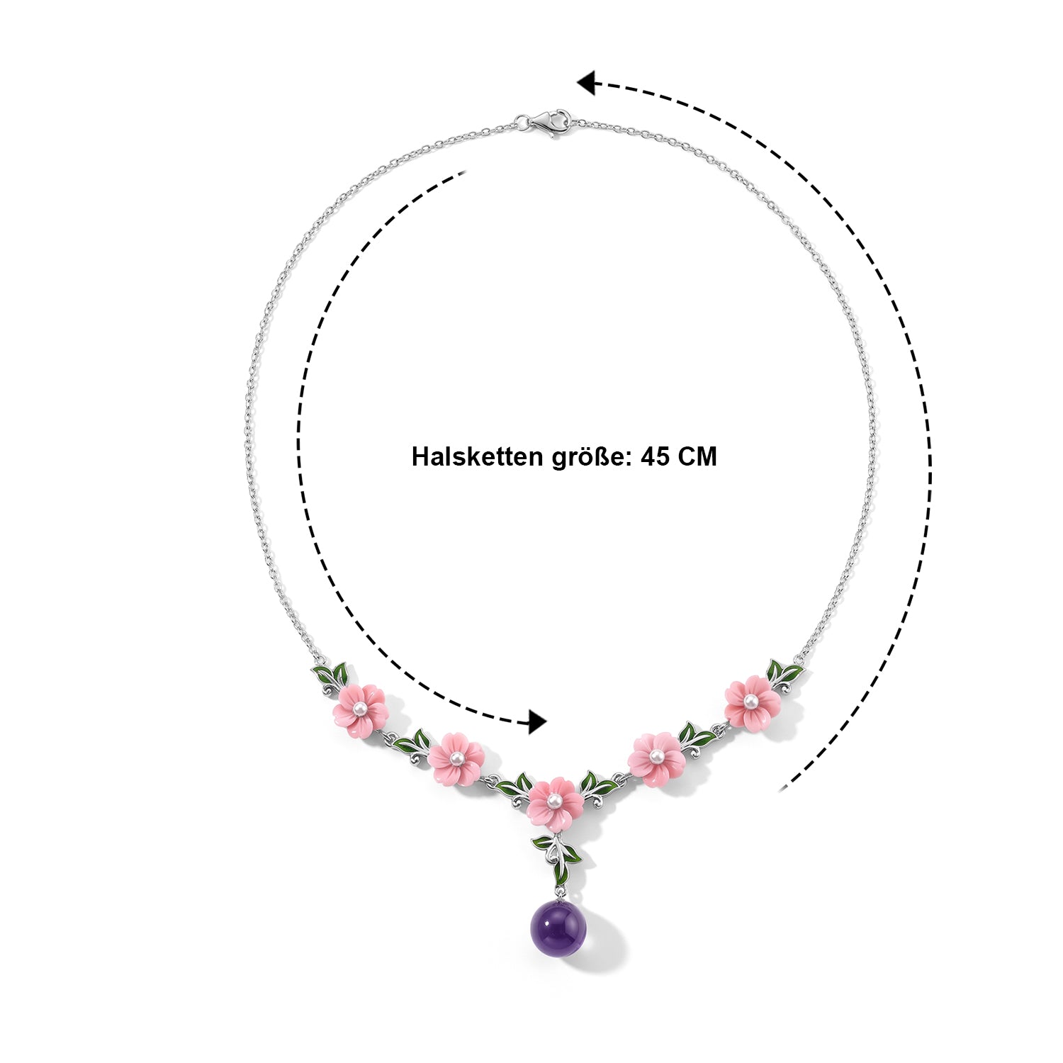 D'Joy Gefärbte lila Jade, Weiße Süßwasser Perle (3-4mm) Halskette ca. 45 cm 925 Silber Rhodiniert
