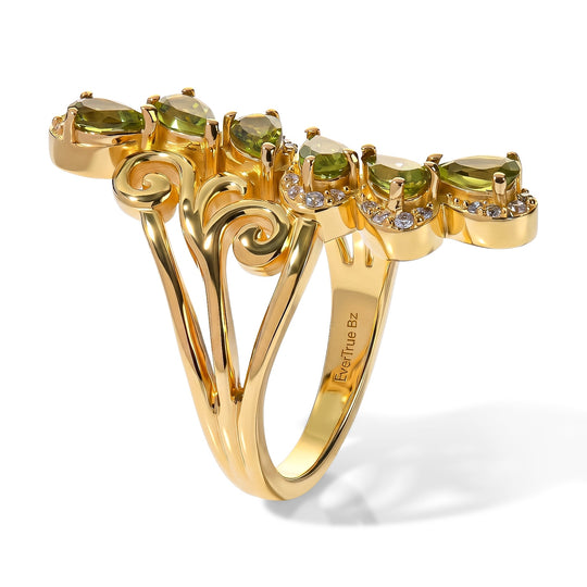 EVER TRUE Peridot Arizona, Weißer Zirkon Ring Reine Bronze (Größe 18.00) ca. 1,65 ct