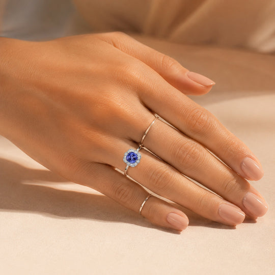 D'Joy AA Tansanit, Moissanit Ring 925 Silber Rhodiniert (Größe 18.00) ca. 2,12 ct