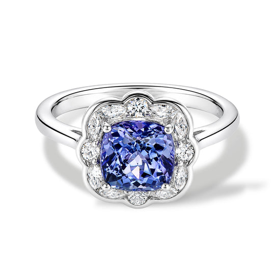 D'Joy AA Tansanit, Moissanit Ring 925 Silber Rhodiniert (Größe 18.00) ca. 2,12 ct
