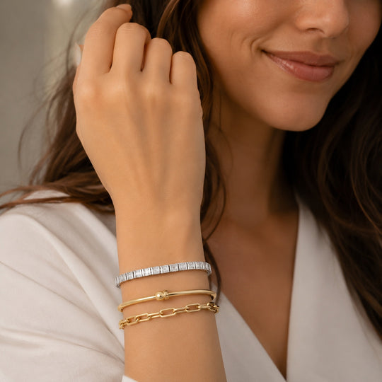 LUXURIANT SGL zertifizierter SI-GH Labor Diamant 19cm Armband, 925 Silber 750 Gelbgold Vermeil - 5 ct.
