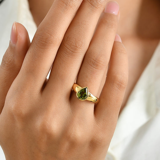 D'Joy AA Peridot Arizona Ring 925 Silber 750 Gelbgold vermeil (Größe 18.00) ca. 1,76 ct