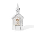 LED-Wasserlaterne in Kirchenform mit Engel, Glitzerwirbel und 2 Weihnachtsmelodien, 11x7,8x23cm, Weiß