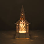 LED-Wasserlaterne in Kirchenform mit Engel, Glitzerwirbel und 2 Weihnachtsmelodien, 11x7,8x23cm, Weiß