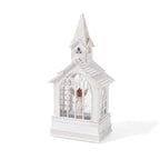 LED-Wasserlaterne in Kirchenform mit Engel, Glitzerwirbel und 2 Weihnachtsmelodien, 11x7,8x23cm, Weiß
