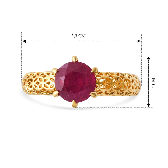 D'Joy AA Afrikanischer Rubin (Fissure gefüllt) Rund Ring 925 Silber 750 Vergoldet (Größe 20.00) ca. 1.80 ct