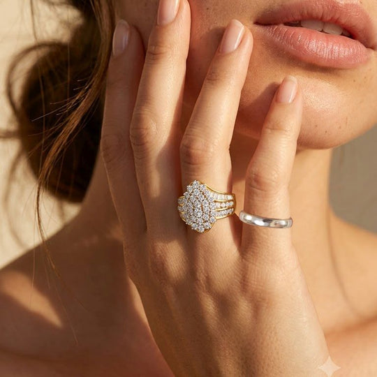 LUXURIANT SI-GH Labor Diamant Ring, 925 Silber 750 Gelbgold Vermeil - 3 ct.