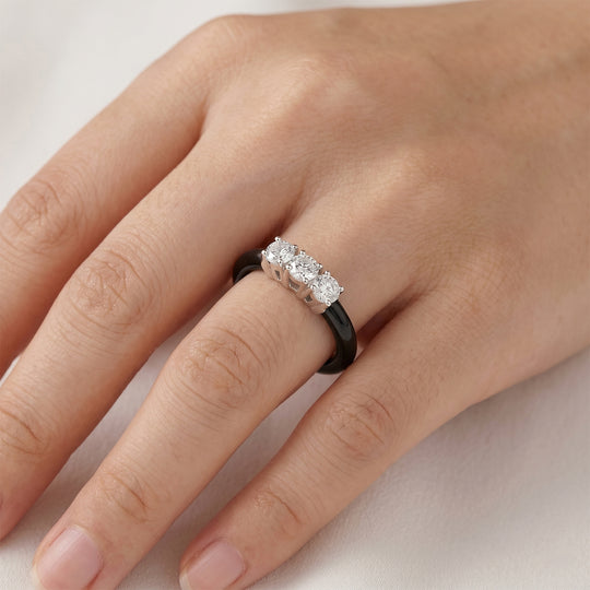 D'Joy Gefärbte schwarze Jade, Lab Grown Diamant Ring 925 Silber Rhodiniert (Größe 19.25) ca. 8,50 ct