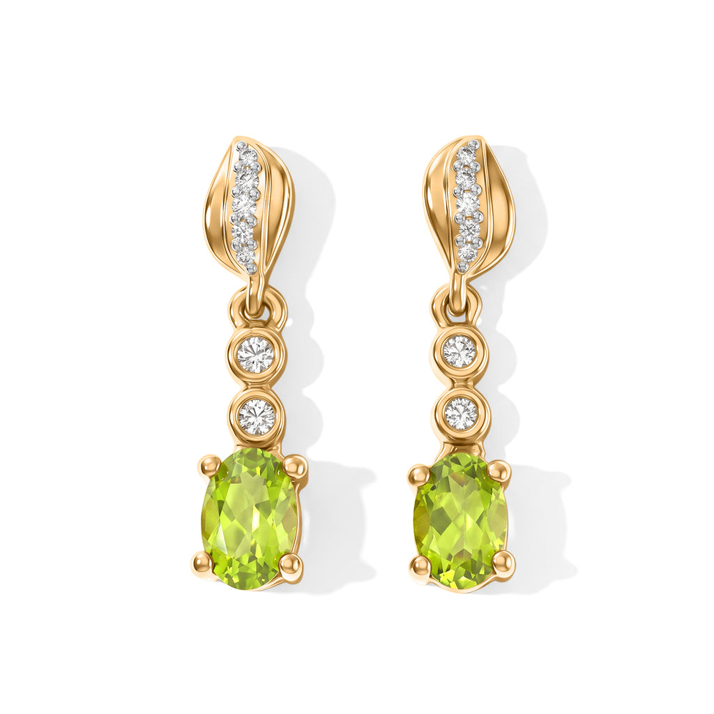 D'Joy Peridot Arizona, Weißer Zirkon Ohrringe 925 Silber 750 Vergoldet ca. 1,19 ct.