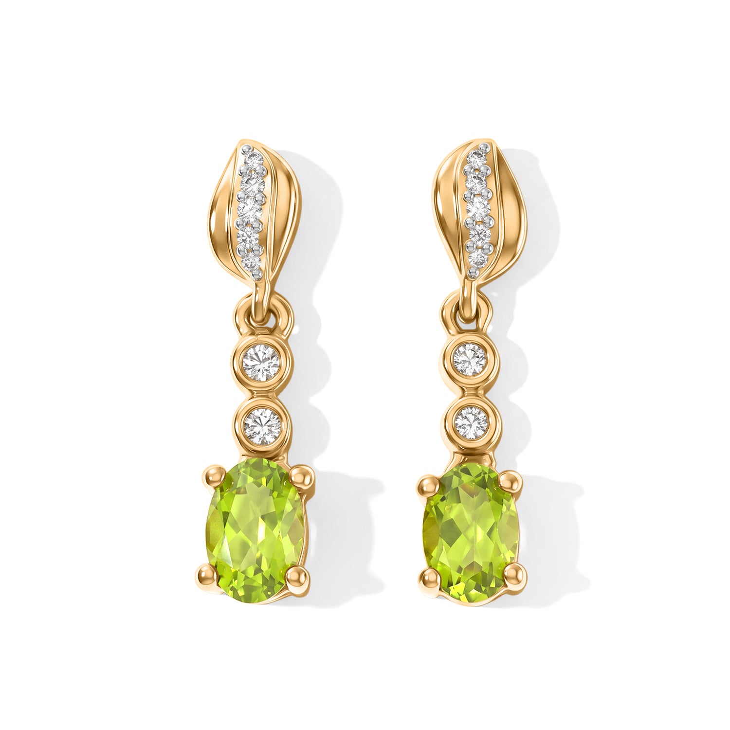 D'Joy Peridot Arizona, Weißer Zirkon Ohrringe 925 Silber 750 Vergoldet ca. 1,19 ct.