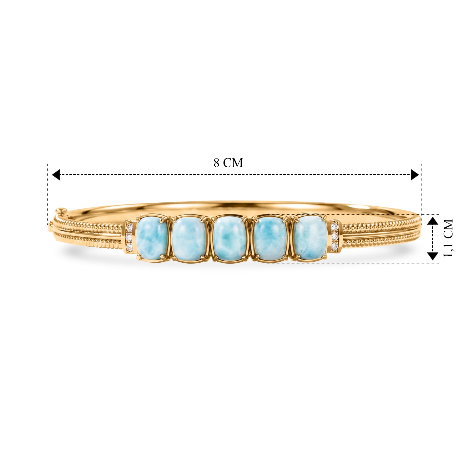 EVER TRUE AA Larimar, Weißer Zirkon Armreif ca. 19 cm Reine Bronze ca. 8,94 ct.