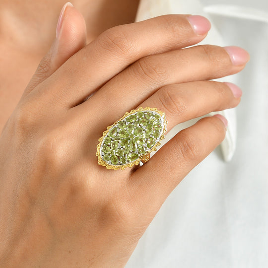 D'Joy Peridot Arizona Ring 925 Silber Rhodiniert und 750 Gelbgold Vermeil (Größe 17.00) ca. 5,60 ct