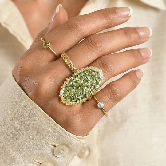 D'Joy Peridot Arizona Ring 925 Silber Rhodiniert und 750 Gelbgold Vermeil (Größe 17.00) ca. 5,60 ct