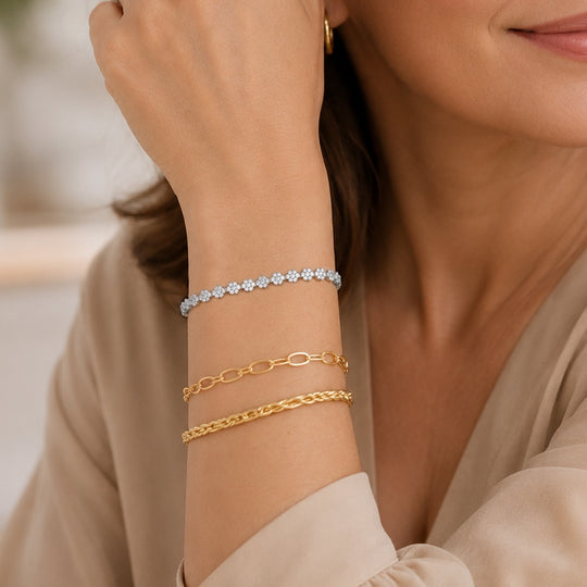LUXURIANT SGL zertifizierter SI-GH Labor Diamant 20cm Armband, 925 Silber 750 Gelbgold Vermeil - 2,50 ct.