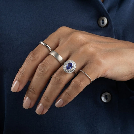 D'Joy AA Tansanit, Moissanit Ring 925 Silber Rhodiniert (Größe 18.00)   (10-16 Werktage Lieferzeit) ca. 1,85 ct
