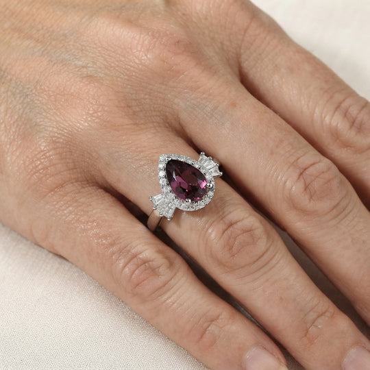 D'Joy AA Rosa Granat, Moissanit Ring 925 Silber Rhodiniert (Größe 18.00)   (10-16 Werktage Lieferzeit) ca. 2,10 ct