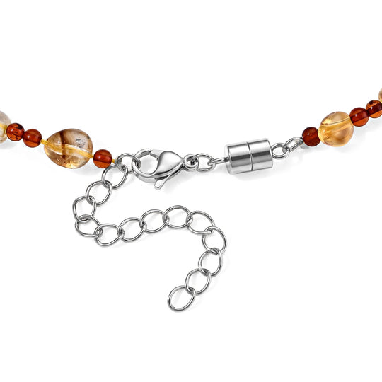 Citrin und Bernstein 45+5cm Halskette, 316L Edelstahl - 24 ct.